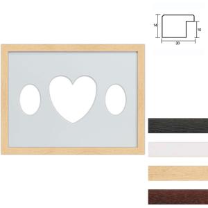 Dřevěný rám na 3 fotografie, 30x40 cm, oválný výřez a výřez tvaru srdce